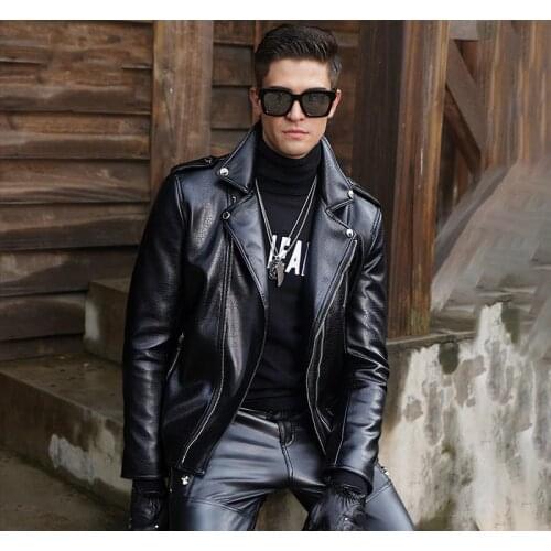 Mens New Spring and Summer Slim Short Leather Jacket Diagonal zipper Mens Motorcycle PU Leather Jackets and Coats High Quality
