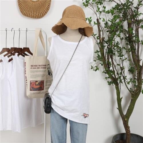 Summer Women Cotton Casual Camis Tank Tees Long Sleeveless Crew Neck T Shirts Tops Ultra Soft