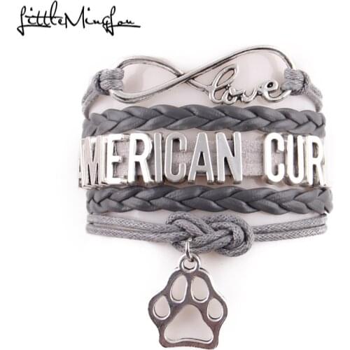 Little MingLou Infinity love American curl cat Bracelet pet paw Charm leather wrap men bracelets & bangles for Women jewelry