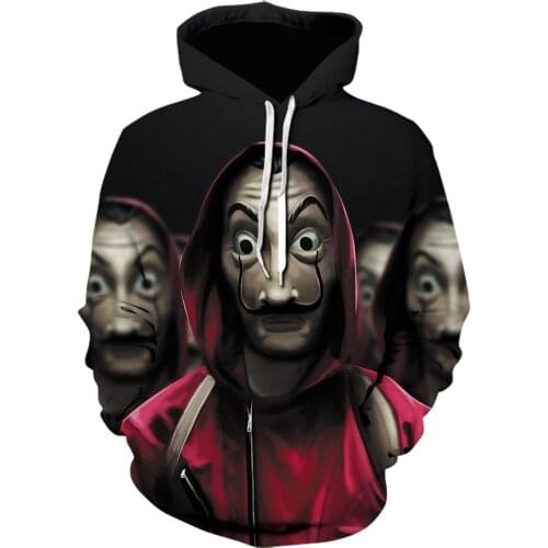 Fashion Women/men Harajuku hoodie sweatshirts House of Paper Hoodies Jackets 3D Printed polerones de hombre Money Heist pullover