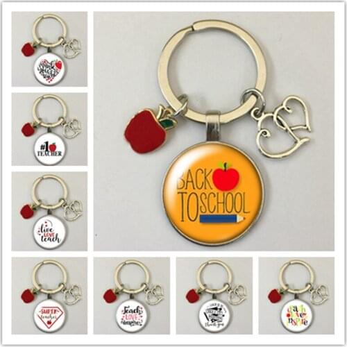 Beat Teacher Teach Love Inspire Photo Round Glass Cabochon Keychain Car Keychain Keyring Charm Gift Keychain