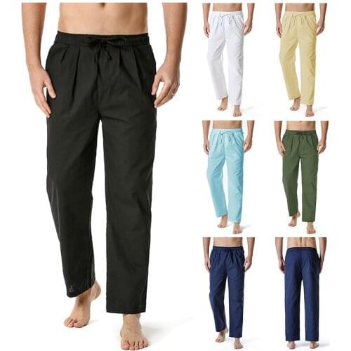 Mens Joggers Sweatpants Korean Men Pajamas Home Pants Casual Loose Fit Sleep Sweat Pants with Pockets Straight Leg