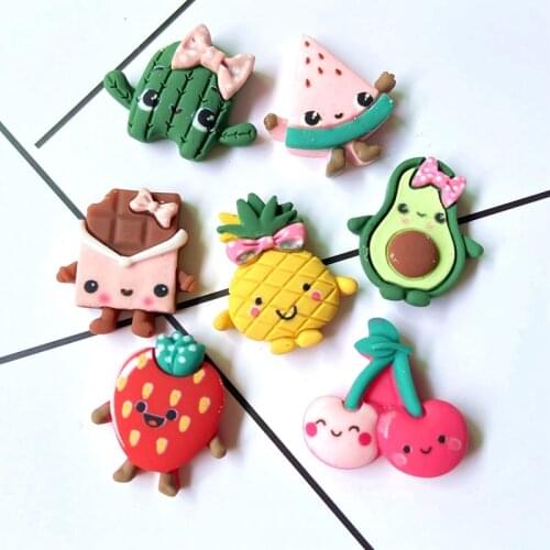 40Pcs/lot Hand Printed Funny Cactus Fruit Cartoon Set Planar 3D Cabochon Resin Wedding Scrapbook DIY Jewelry Kids Ring Accessory