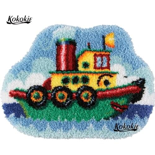 Diy tapijt latch hook kits rug steamboat printed canvas 3d home floor mat needle for carpet embroidery handwerken knooppakket