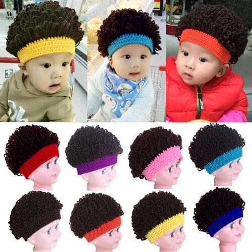 New Novelty Kids Baby Toddlers Wig Hat Party Boy Girl Afro Wig Knitted Curly Cap