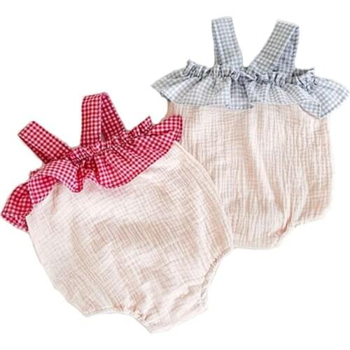 2020 New Summer Baby Newborn baby Jumpsuit Cute Big Bow jumpsuit Plaid Cotton Baby Suspenders Clothes toddler