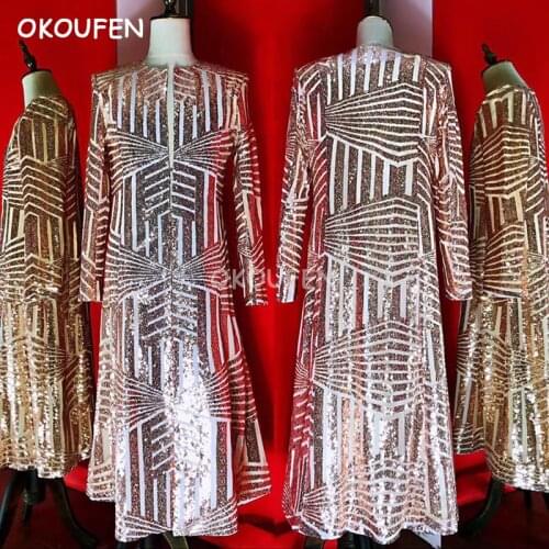 New Stars Male singer DJ nightclub bar DS Gold Geometric Embroidery Long Umbrella Coat Stage performance costume