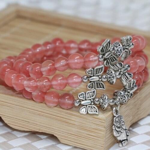 Wholesale price elastic strand round beads 6mm long chain multilayer bracelet for women pink watermelon diy jewelry B2257