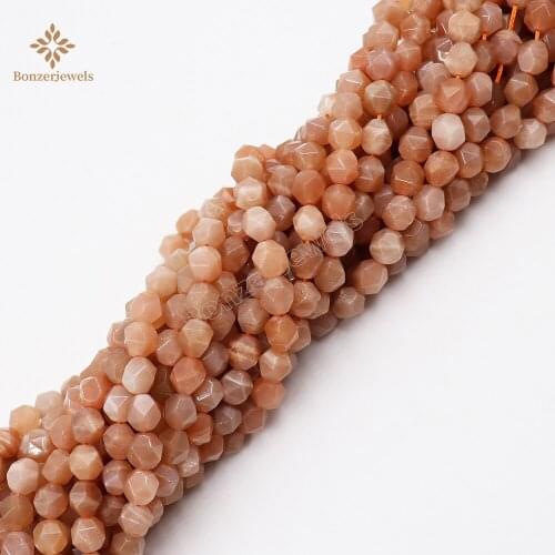 Wholesale Natural Diamonds Faceted Sunstone Gem Stone Star Cut Polygon Beads For Jewelry Making DIY Bracelet Necklace 6/8/10mm