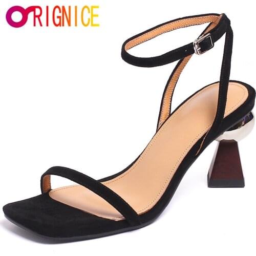 Orignice Summer Classic Style Narrow Brand Gladiator Sandals Strange Heels Women Cow Leather Open Toe Slingback Party Shoes