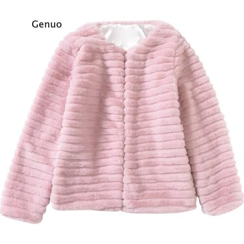 Autumn Winter Women Coats New Fashion Faux Fur Coat Elegant Stripe Collar Thick Warm Outerwear Fake Jacket Chaquetas Mujer