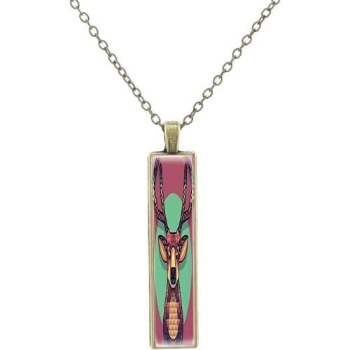 JOINBEAUTY Personality Deer Shaped Bronze Chain Men’s Jewelry Classic Art Picture Glass Pendant Necklace Gift Fun For Friends