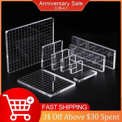 Transparency Acrylic Block with Grid Line DIY Seal Stamp Position Clear Stamping Tool for DIY Scrapbooking Album Embossing Decor