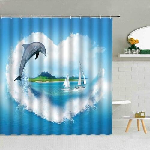 Ocean Animal Dolphin Heart-Shaped Sailboat Tropical Fish Shower Curtain Fabric High Quality Bathroom Supplies Decor With Hooks