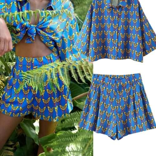 Print Women Short Set Fashion Loose Summer Short Sets 2021 Short Sleeve Turn Down Collar Shirt Elastic Waist Pant Short Set