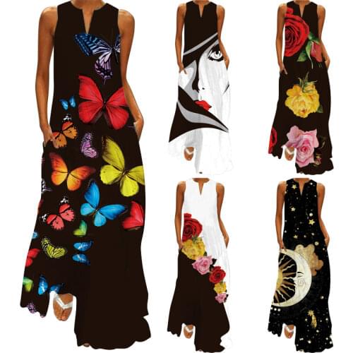 Womens Amazon 2021 New European and American Spring and Summer Fashion Print Sexy Long Skirt Dress