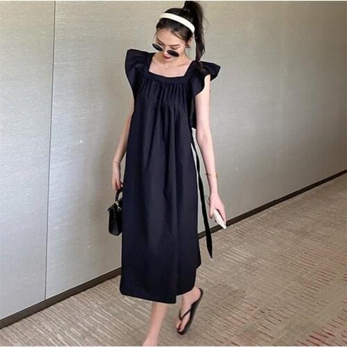 2020 Women Summer Elegant Dress Square Collar A-line Sleeveless Dress Beach Vintage Midi Dress Party Vestito Plus Size M-6XL