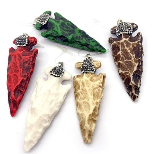 1pcs Natural Stone Resin Beef Bone Pendant Cone Shape Inlaid Diamond Multicolor Pendant DIY Necklace Jewelry Making Accessories