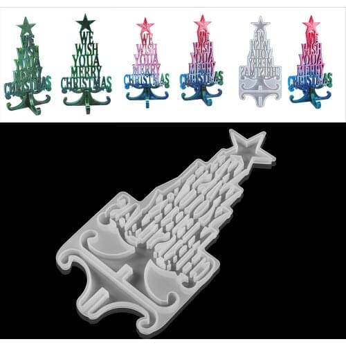 1pcs 2020 Christmas Series Crystal Epoxy Resin Mold Christmas Tree Letter Silicone Mould For DIY Casting Resin Mold Decoration