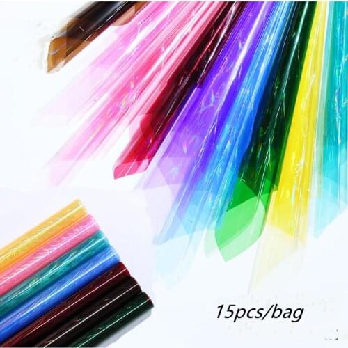 15Pcs/lot Rainbow Cello Flower Floral Wrapping Paper Candy Cake Cookie Packaging Craft Gift Packing Colorful Cellophane Paper