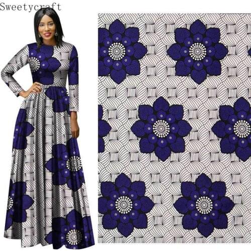 3Yard Ankara African Real Wax 100% Polyster Fabric Blue Flower Prints Tissue Fabric For Party Dress Making Diy Sewing Crafts
