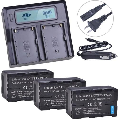 3x 2200mAh BP-U30 bp-u30 BP U30 bpu30 Battery + LCD Fast Dual Charger for Sony PMW-100, PMW-150, PMW-200, PMW-300, PMW-300K1