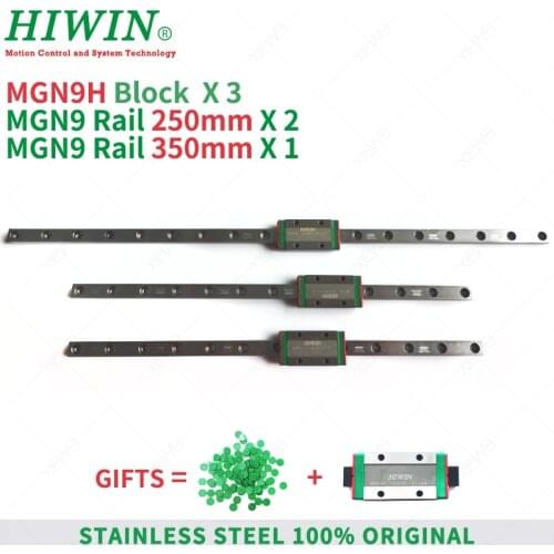 Free Shipping HIWIN Stainless Steel MGN9 250mm 350mm linear guide rail with MGN9H slide blocks Carriages for 3d kit printer