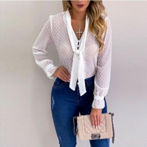 Chiffon Blouses Women 2019 Autumn Fashion Long Sleeve V-neck white Shirt Office Blouse Slim Casual Tops Female Plus Size hot