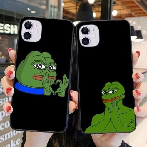 Funny The Frog Face Cry Happy Couple Phone Case For iPhone 12 pro 11 pro MAX XR XS MAX X SE2020 6S 7 8 Plus Black TPU Cover