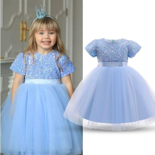 Girls Sequins Princess Dress 3-8 Year For Kids Elegant Wedding Evening Formal Party Tutu Prom Gown Children Birthday Vestidos