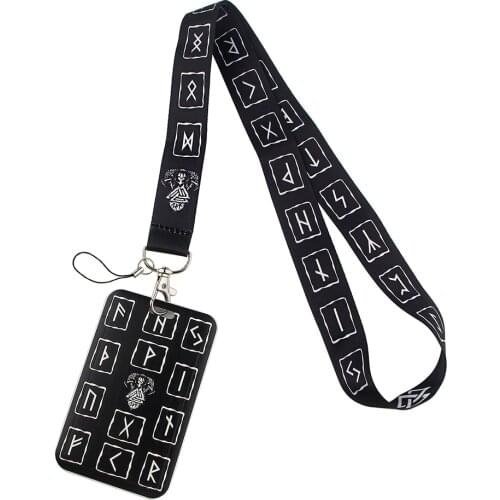 ER628 Cool Viking Rune Painting Art Key Chain Lanyard Neck Strap For Phone Keys ID Card Creative Lanyards Card Holder