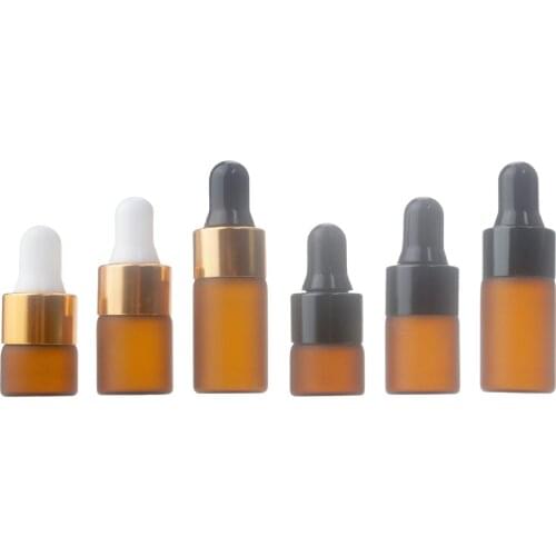 1ML2ML3ML 5ML frosted brown glass bottle gold/silver/black dropper lid white/black bulb essential oil sample test vial packing