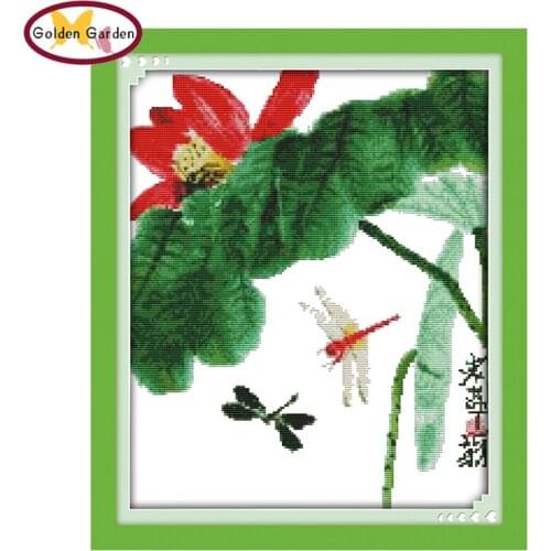 GG Lotus by Qi Baishi Cross Stitch Pattern DIY Handcraft Chinese Needlework Embroidery Kit JoySunday Cross Stitch for Home Decor