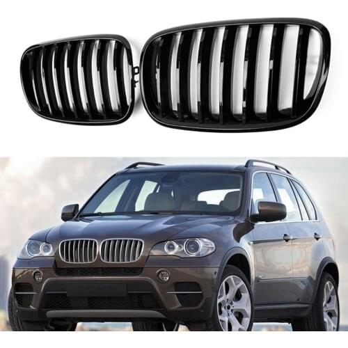 A Pair Gloss Black Single Slat Kidney Grill Grille Front Bumper Grill For BMW E70 E71 E72 X5 X6 2007-2013 Car Accessories