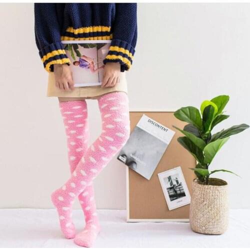 Coral Fleece Long Womens Socks Over Knee Winter Leg Warm Walk In Home Floor Harajuku Overknee Socken Chaussettes Mi Bas Femmes