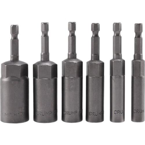 GTBL 6Pcs 6mm-17mm 80mm Length Extra Deep Bolt Nut Bit Set Metric 1/4 6.35mm Hex Shank Impact Socket Adapter for Power Tools