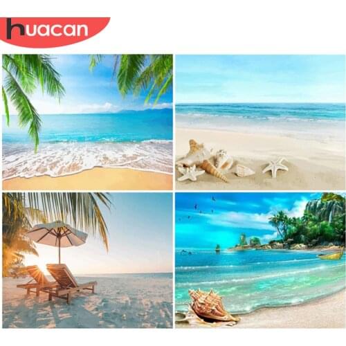 HUACAN Painting By Numbers Beach Drawing On Canvas Pictures By Number Handpainted Seascape Kits Home Decoration