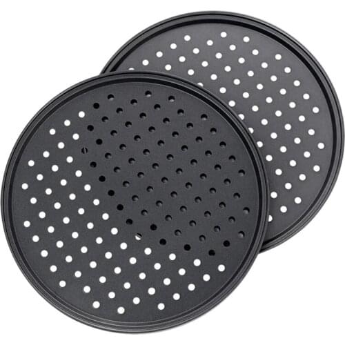 2Pc 10-Inch Perforated Pizza Pan Carbon Steel Non-Stick Coating Easy to Clean Pizza Pan