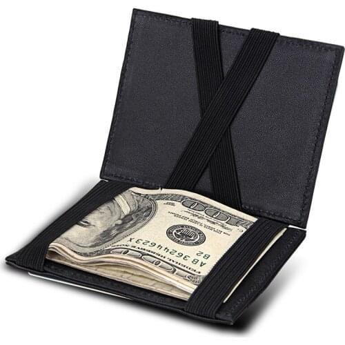 Creative Genuine Leather Men Magic Wallet Double Open Bandage Banknote Clip with Card Holder Cowhide Money Purse Small Wallet