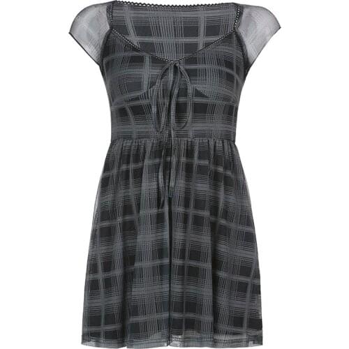 New Lattice Pattern A-Line Short Sleeve Y2K Mini Dress For Womens Clothes 2021 Summer Casual Stretch Comfortable Lady Streetwear