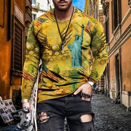 Mens O-neck blouse spring and autumn bottoming 3D anime character printing long-sleeved high-elastic T-shirt casual pullover