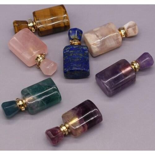 Natural Stone Perfume Bottle Pendant Amethyst/Fluorite/Rose Quartz/Agates/Lapis lazuli For Jewelry Making DIY Necklace Accessory