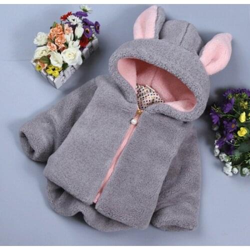 Autumn and winter baby jackets plush thick cotton rabbit hooded jacket casual warm jackets for baby boys and girls baby clothes