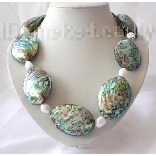 Stunning big 55X35mm baroque green sea shell white pearl necklace