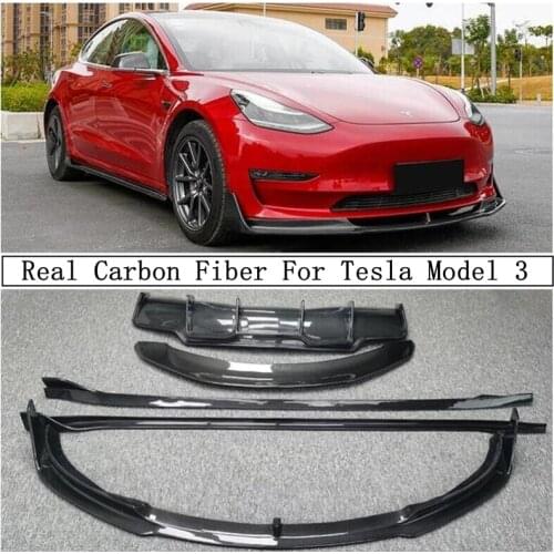 For Tesla Model 3 2019 2020 2021 2022 Real Carbon Fiber Front Rear Diffuser Bumper Lip Side Skirt kit Spoiler Auto Accessories