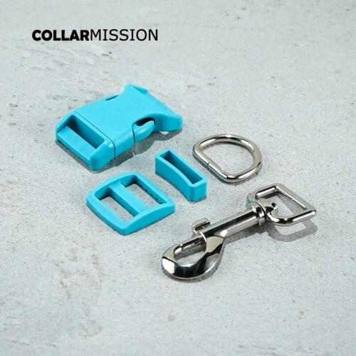Plastic buckle+Tri-Glid+square keeper+D ring+metal dog clasp/set)4.5 sets of high quality lake blue 25mm dog collar parts