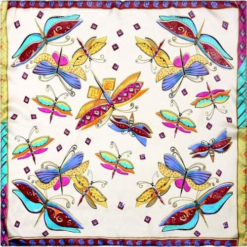 Natural Silk Scarf Women Bandana Female Hair Scarf for Women Silk Head Scarf Fashion Womens Square Silk Neck Scarf Butterfly