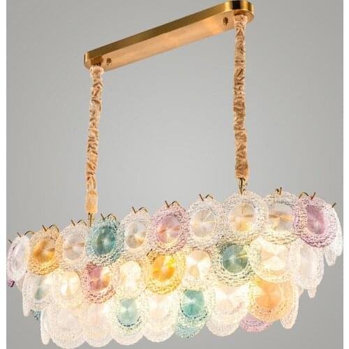 Modern Multcolor Gold Long Metal Crystal Chandelier Luxury Restaurant Bar Villa Hotel Creative Pendant Lamp PA0627