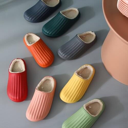 New Plush Warmth Slippers for Autumn Winter Wear Waterproof Thick-Soled Non-Slip Shoes Indoor Household Couple Plush Sandals