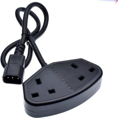 UK Power Adapter Cord , IEC 320 C14 Male Plug to Dual UK BS1363/A 3Pin Female Power Cable For UPS PDU 60CM